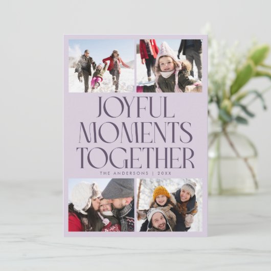 Joyful Moments Together Purple Multi Photo Feestdagenkaart (Staand voorkant)