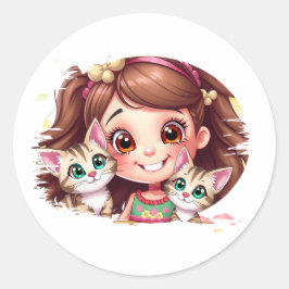 Joyful Moments with My Kitties Ronde Sticker