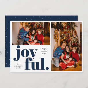 Joyful Multi Photo Blue Holiday Card Feestdagenkaart