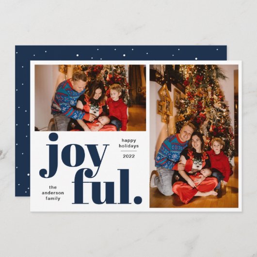 Joyful Multi Photo Blue Holiday Card Feestdagenkaart (Voorkant / Achterkant)