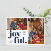 Joyful Multi Photo Blue Holiday Card Feestdagenkaart (Staand voorkant)