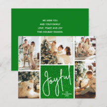 JOYFUL Multi Photo Budget Green Holiday Cards