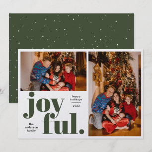 Joyful Multi Photo Green Holiday Card Feestdagenkaart