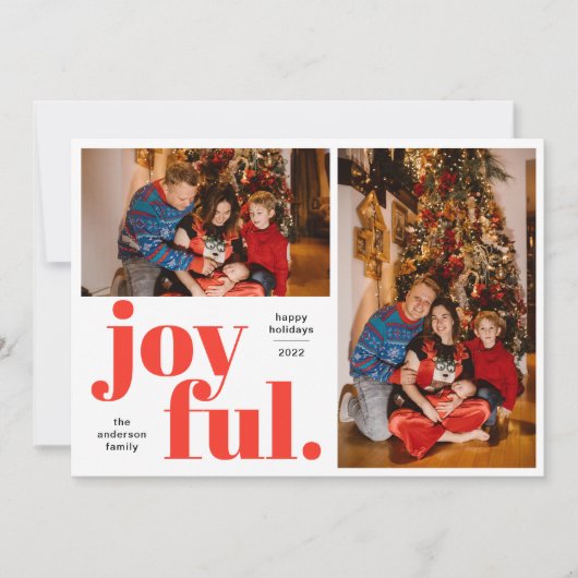 Joyful Multi Photo Red Feestdagenkaart (Voorkant)