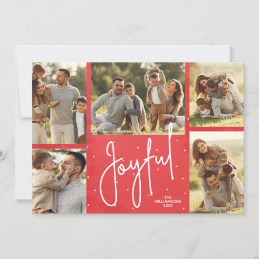 JOYFUL Multi-Photo Red Kerstmis Feestdagenkaart (Voorkant)