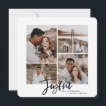 Joyful multi-photokerstkaart feestdagenkaart<br><div class="desc">Joyful multi-foto kerstkaart. Modern ontwerp voor zwarte en witte feestdagen. De tekst van het manuscript met een moderne rand. Handbeschilderde gestreepte rugleuning. Verander de pakketkleur om aan te passen.</div>