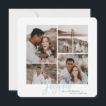 Joyful multi-photokerstkaart feestdagenkaart<br><div class="desc">Joyful multi-foto kerstkaart. Modern blauw en wit vakantiemodel. De tekst van het manuscript met een moderne rand. Handbeschilderde gestreepte rugleuning. Verander de pakketkleur om aan te passen.</div>