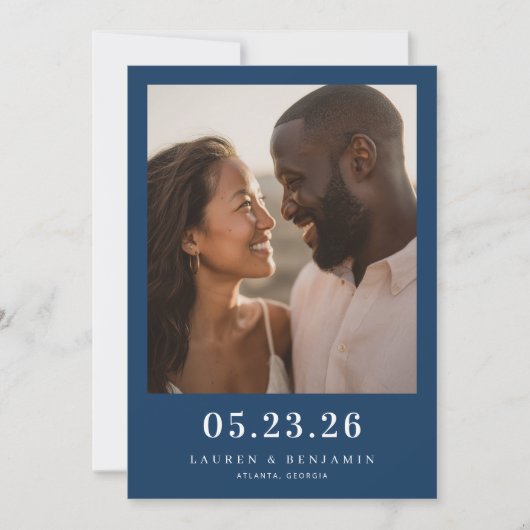 Joyful Navy Romantic Photo Save The Date (Voorkant)
