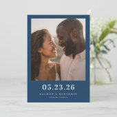 Joyful Navy Romantic Photo Save The Date (Staand voorkant)