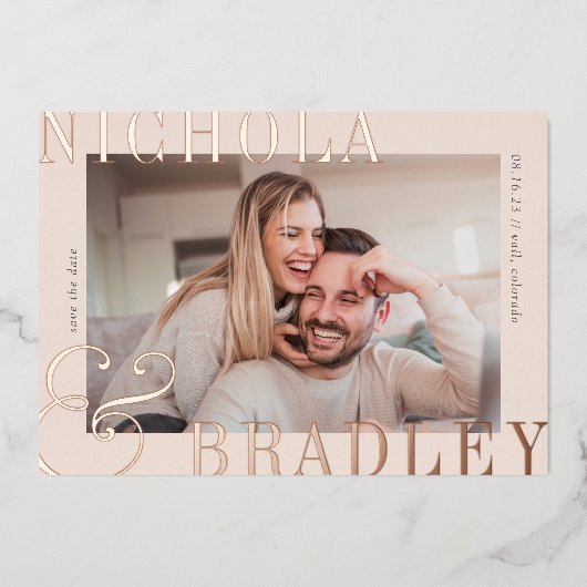 Joyful News | De foto bewaart de Datum Folie Uitnodiging (Voorkant)