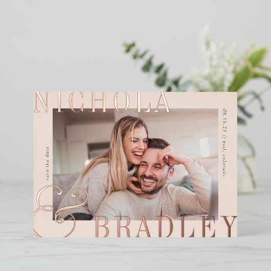 Joyful News | De foto bewaart de Datum Folie Uitnodiging (Staand Voorkant)