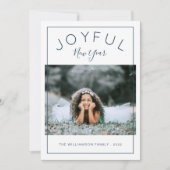 Joyful nieuwjaarsfotokaart | Navy Blue Feestdagenkaart (Voorkant)