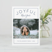 Joyful nieuwjaarsfotokaart | Navy Blue Feestdagenkaart (Staand voorkant)