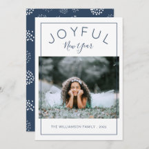 Joyful nieuwjaarsfotokaart | Navy Blue