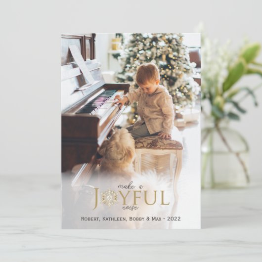 Joyful Noise Gold Snowflake kerstfoto Feestdagenkaart (Staand voorkant)