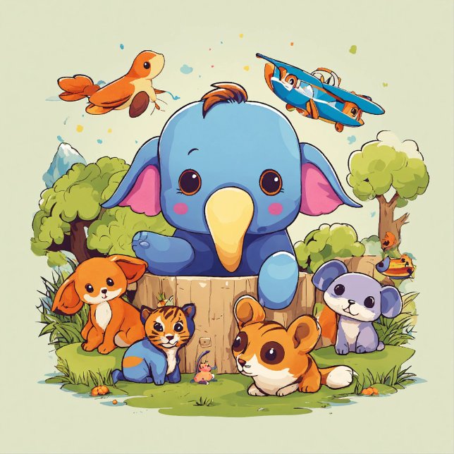 Joyful Oerwoud Buddies Sierkussen ("Transform your child's space into a jungle of joy with our 'Joyful Jungle Buddies Throw Pillow.' )