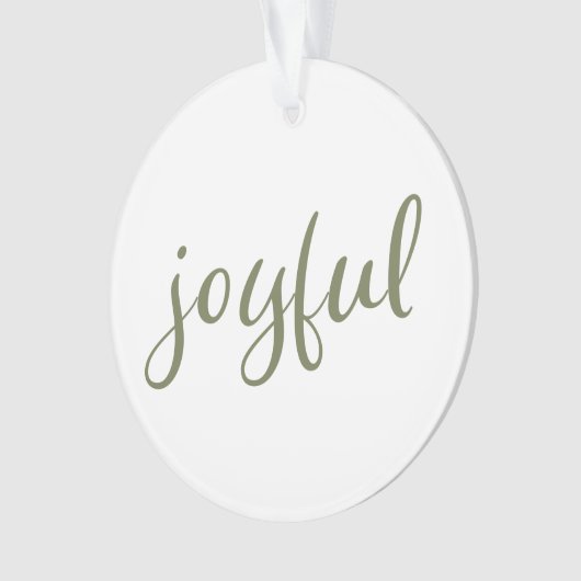 Joyful Olive Green Script-kerstfeestdag Ornament (voorkant)