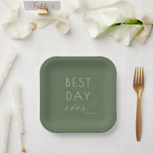 Joyful Olive Green Typographic Wedding Plates Papieren Bordje (Huwelijk)