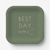 Joyful Olive Green Typographic Wedding Plates Papieren Bordje (Voorkant)
