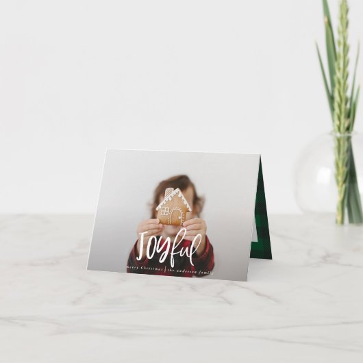 Joyful one foto script tartan family vakantie notitiekaartje (Voorkant)