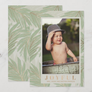 Joyful op Green Leaves kerstfoto Feestdagenkaart