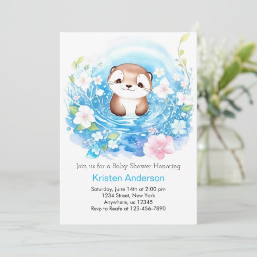 Joyful Otter's Waterverf Boy Baby shower Kaart (Staand voorkant)