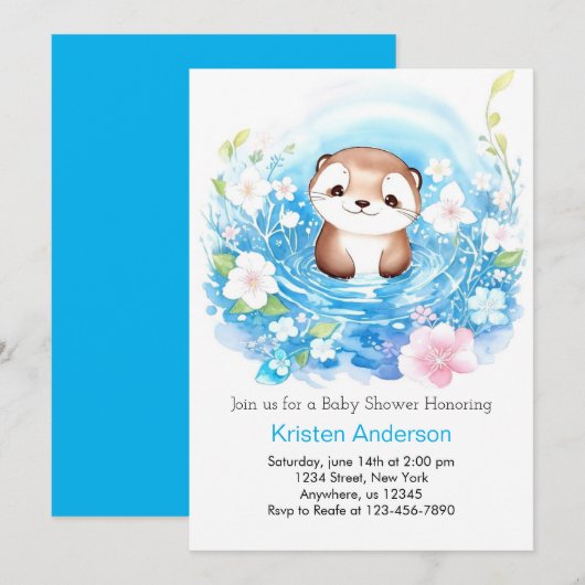 Joyful Otter's Waterverf Boy Baby shower Kaart (Voorkant / Achterkant)