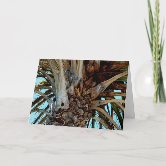 "Joyful Palm" Sluiten, top van boom met blauwe luc Kaart (Voorkant)