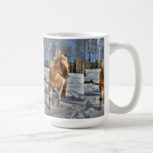 Joyful Palomino Pinto Horse and Snow Koffiemok