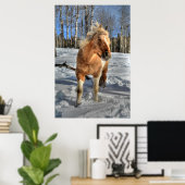Joyful Palomino Pinto Horse and Snow Poster (Thuiskantoor)