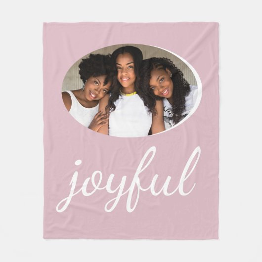 Joyful Pastel Pink Script Kerstfeestdag Foto Fleece Deken (Voorkant)