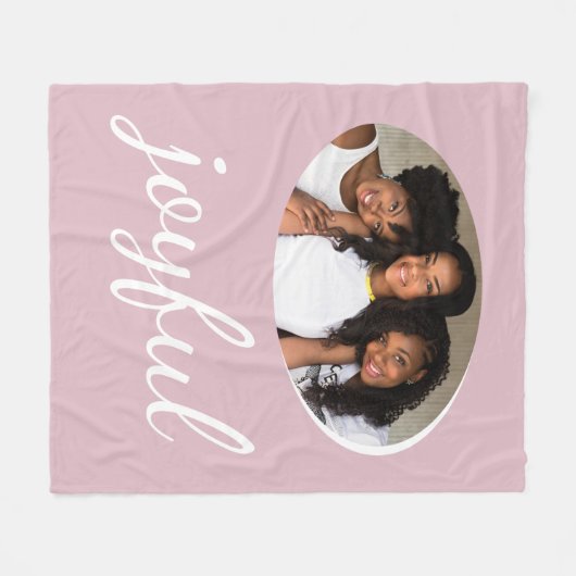 Joyful Pastel Pink Script Kerstfeestdag Foto Fleece Deken (Voorkant (Horizontaal))