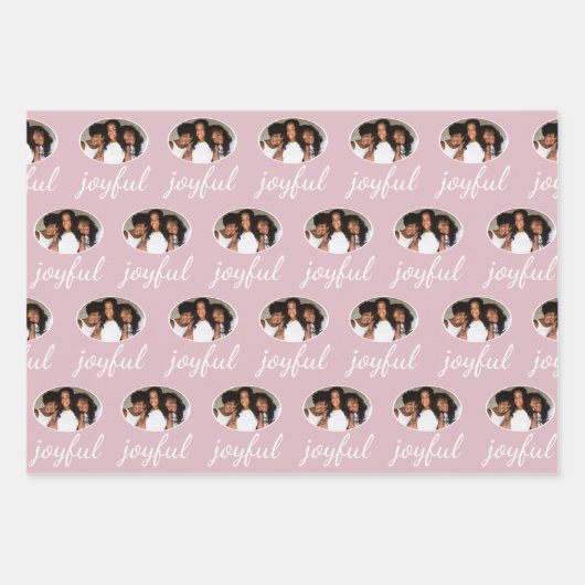 Joyful Pastel Pink Script Kerstfeestdag Foto Inpakpapier Vel (Voorkant 3)