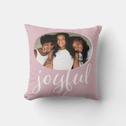 Joyful Pastel Pink Script Kerstfeestdag Foto Kussen (Voorkant)