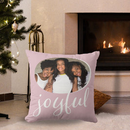 Joyful Pastel Pink Script Kerstfeestdag Foto Kussen