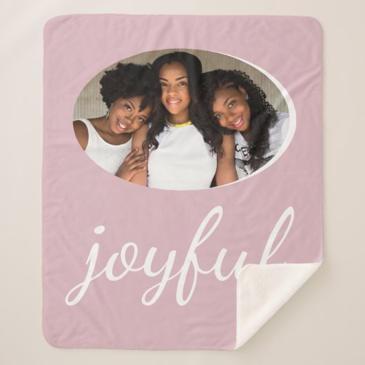 Joyful Pastel Pink Script Kerstfeestdag Foto Sherpa Deken (Voorkant)
