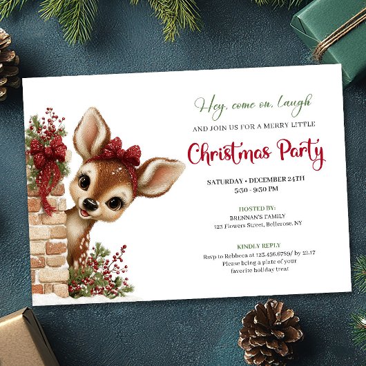 Joyful peeking reindeer instant download invite kaart