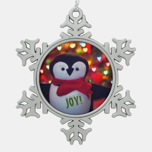 Joyful Penguin Pewter Snowflake Ornament (Voorkant)
