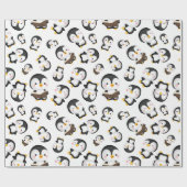 Joyful Penguins on White Cadeaupapier (Vlak)