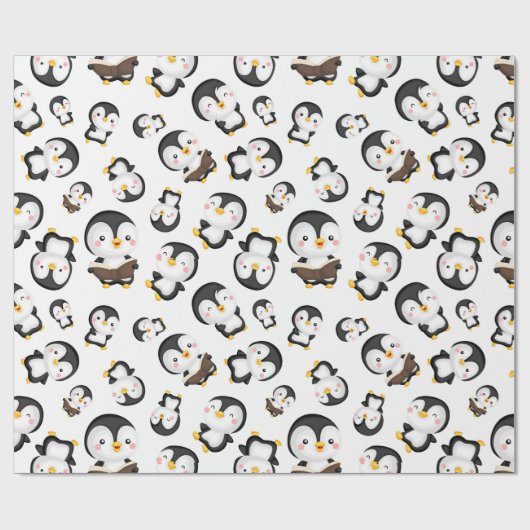 Joyful Penguins on White Cadeaupapier (Vlak)