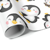 Joyful Penguins on White Cadeaupapier (Rol Hoek)