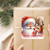 Joyful Personalized Santa and Rudolph Christmas Vierkante Sticker
