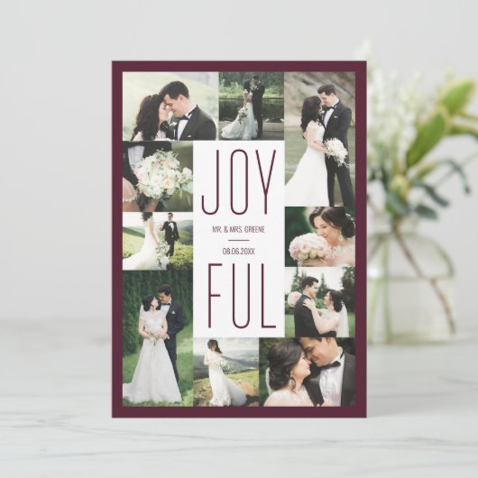 Joyful Photo Collage Pas getrouwd Holiday Card Feestdagenkaart (Staand voorkant)