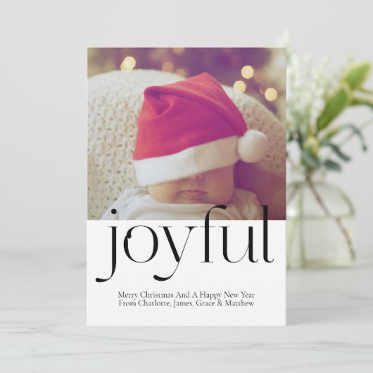 Joyful Photo Persoonlijk kerstzwart wit Feestdagenkaart (Staand voorkant)