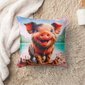 Joyful Piglet in Mud Bath - grillige Boerderij Art Kussen (Deken)