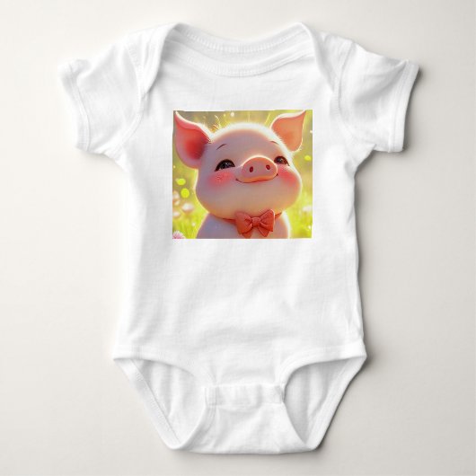 Joyful Piglet in the Meadow - Baby Bodysuit (Voorkant)