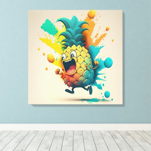 Joyful Pineapple-illustratie Canvas Afdruk (Insitu (Houten vloer))