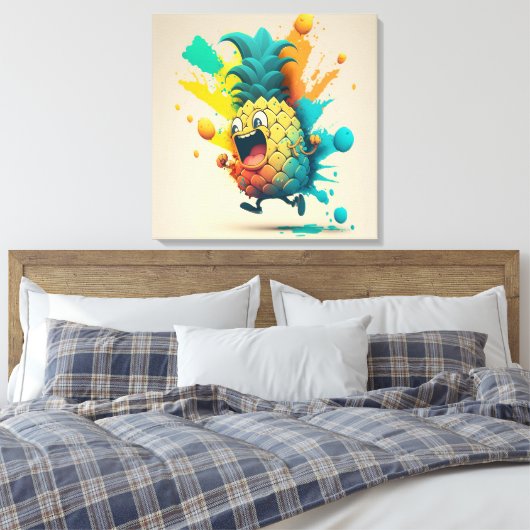 Joyful Pineapple-illustratie Canvas Afdruk (Insitu (Slaapkamer))