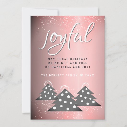 Joyful Pink Metallic Script kerstboomserie Feestdagenkaart (Voorkant)