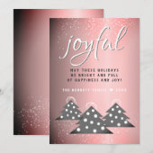 Joyful Pink Metallic Script kerstboomserie Feestdagenkaart (Voorkant / Achterkant)